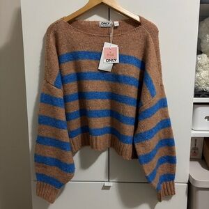 ONLY Women's Sweater with Brown and Blue Stripes